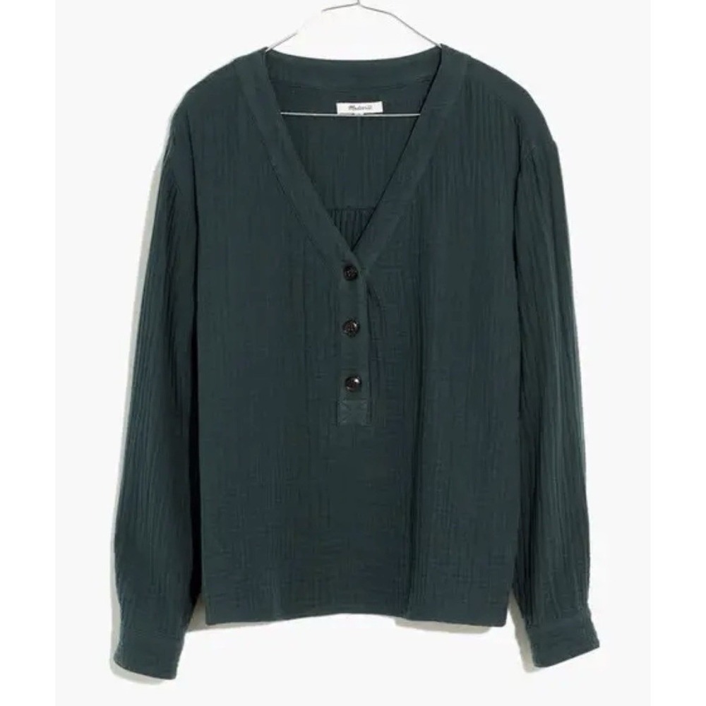 Madewell Size XS Lightspun Evert Green Gauze Long‎ Sleeve Button Front Shirt Top